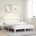 vidaXL, vidaXL Massivholzbett mit Kopfteil Weiß 160x200 cm