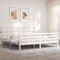 vidaXL, vidaXL Massivholzbett mit Kopfteil Weiß 200x200 cm
