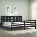 vidaXL, vidaXL Massivholzbett mit Kopfteil Schwarz 200x200 cm