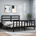 vidaXL, vidaXL Massivholzbett mit Kopfteil Schwarz 5FT King Size