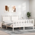 vidaXL, vidaXL Massivholzbett mit Kopfteil Weiß 5FT King Size