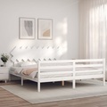 vidaXL, vidaXL Massivholzbett mit Kopfteil Weiß 6FT Super King