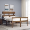 vidaXL, vidaXL Massivholzbett mit Kopfteil Honigbraun 4FT6 Double