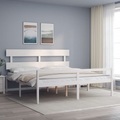 vidaXL, vidaXL Massivholzbett mit Kopfteil Weiß 200x200 cm