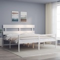 vidaXL, vidaXL Massivholzbett mit Kopfteil Weiß 6FT Super King