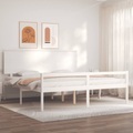 vidaXL, vidaXL Massivholzbett mit Kopfteil Weiß 6FT Super King