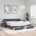vidaXL, vidaXL Tagesbett Ausziehbar mit Schubladen Dunkelgrau 90x200 cm Samt
