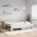 vidaXL, vidaXL Tagesbett Ausziehbar mit Matratzen Creme 100x200 cm Stoff