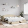 vidaXL, vidaXL Tagesbett Ausziehbar mit Schubladen Creme 100x200 cm Stoff