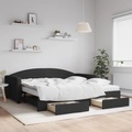 vidaXL, vidaXL Tagesbett Ausziehbar mit Schubladen Schwarz 100x200 cm Stoff