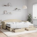 vidaXL, vidaXL Tagesbett Ausziehbar mit Schubladen Creme 90x200 cm Stoff