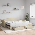 vidaXL, vidaXL Tagesbett Ausziehbar mit Schubladen Creme 100x200 cm Stoff