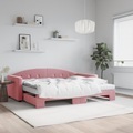 vidaXL, vidaXL Tagesbett Ausziehbar mit Matratzen Rosa 90x200 cm Samt