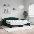 vidaXL, vidaXL Tagesbett Ausziehbar mit Matratzen Dunkelgrün 100x200 cm Samt