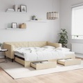 vidaXL, vidaXL Tagesbett Ausziehbar mit Schubladen Creme 100x200 cm Stoff
