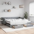 vidaXL, vidaXL Tagesbett Ausziehbar mit Schubladen Hellgrau 100x200 cm Stoff