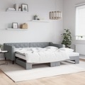 vidaXL, vidaXL Tagesbett Ausziehbar mit Matratze Hellgrau 100x200 cm Stoff