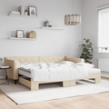 vidaXL, vidaXL Tagesbett Ausziehbar mit Matratzen Creme 90x200 cm Stoff