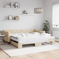 vidaXL, vidaXL Tagesbett Ausziehbar mit Matratzen Creme 100x200 cm Stoff