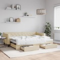 vidaXL, vidaXL Tagesbett Ausziehbar mit Schubladen Creme 80x200 cm Stoff