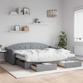 vidaXL, vidaXL Tagesbett Ausziehbar mit Schubladen Hellgrau 90x200 cm Stoff
