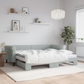 vidaXL, vidaXL Tagesbett Ausziehbar mit Matratzen Hellgrau 90x200 cm Samt