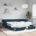 vidaXL, vidaXL Tagesbett mit Rollbett und Schubladen Blau 90x200 cm Samt