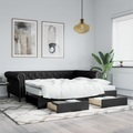 vidaXL, vidaXL Tagesbett Ausziehbar mit Schubladen Schwarz 90x200cm Kunstleder