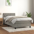 vidaXL, vidaXL Boxspringbett mit Matratze Hellgrau 100x200 cm Samt