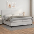 vidaXL, vidaXL Boxspringbett mit Matratze Weiß 200x200 cm Kunstleder