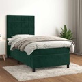 vidaXL, vidaXL Boxspringbett mit Matratze Dunkelgrün 90x190 cm Samt