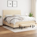 vidaXL, vidaXL Boxspringbett mit Matratze Creme 180x200 cm Stoff