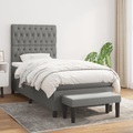 vidaXL, vidaXL Boxspringbett mit Matratze Dunkelgrau 90x200 cm Stoff