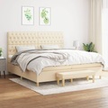 vidaXL, vidaXL Boxspringbett mit Matratze Creme 200x200 cm Stoff