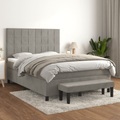 vidaXL, vidaXL Boxspringbett mit Matratze Hellgrau 140x200 cm Samt