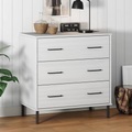 vidaXL, vidaXL Sideboard OSLO mit 3 Schubladen Weiß 77x40x79,5 cm Massivholz