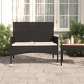 vidaXL, vidaXL Gartenbank 2-Sitzer mit Kissen Schwarz Poly Rattan
