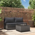 vidaXL, vidaXL 3-tlg. Garten-Lounge-Set mit Kissen Grau Poly Rattan