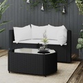 vidaXL, vidaXL 3-tlg. Garten-Lounge-Set mit Kissen Schwarz Poly Rattan