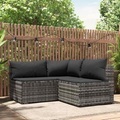 vidaXL, vidaXL 3-tlg. Garten-Lounge-Set mit Kissen Grau Poly Rattan