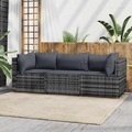 vidaXL, vidaXL 3-tlg. Garten-Lounge-Set mit Kissen Grau Poly Rattan