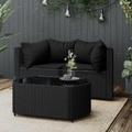 vidaXL, vidaXL 3-tlg. Garten-Lounge-Set mit Kissen Schwarz Poly Rattan