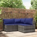 vidaXL, vidaXL 3-tlg. Garten-Lounge-Set mit Kissen Grau Poly Rattan