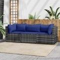 vidaXL, vidaXL 3-tlg. Garten-Lounge-Set mit Kissen Grau Poly Rattan