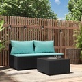 vidaXL, vidaXL 3-tlg. Garten-Lounge-Set mit Kissen Schwarz Poly Rattan