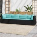 vidaXL, vidaXL 4-tlg. Garten-Lounge-Set mit Kissen Schwarz Poly Rattan