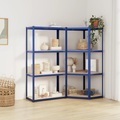 vidaXL, vidaXL Regale mit 4 Böden 2 Stk. Blau Stahl & Holzwerkstoff