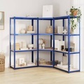 vidaXL, vidaXL Regale mit 4 Böden 3 Stk. Blau Stahl & Holzwerkstoff