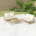 vidaXL, vidaXL 3-tlg. Garten-Lounge-Set mit Kissen Creme Bambus