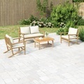 vidaXL, vidaXL 4-tlg. Garten-Lounge-Set mit Cremeweißen Kissen Bambus